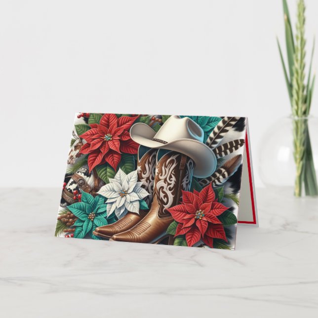 Cartão Vaca Floral do Cowboy Ocidental Esconde o Natal (Frente)
