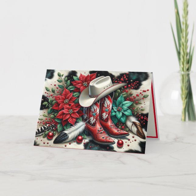 Cartão Vaca Floral do Cowboy Ocidental Esconde o Natal (Frente)