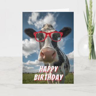 Cartão Vaca Fofa Feliz Aniversário