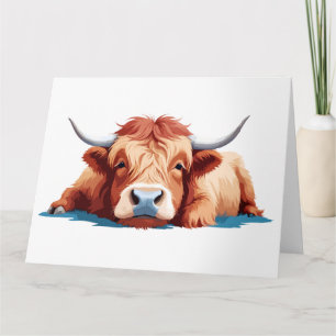 Cartão Vaca Highland Adorable Animal Dormindo Diversão