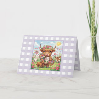 Cartão Vaca Highland Personalizada Dia das Mães Lavanda