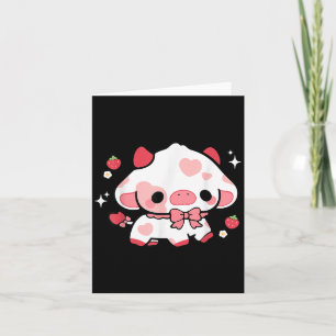 Cartão Vaca Kawaii Morango Fofo Estética Garotas de Anime