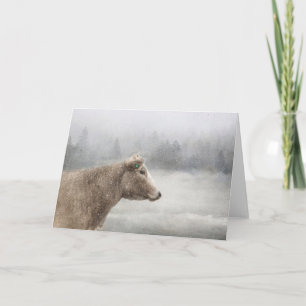 Cartão Vaca na neve em queda