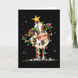 Cartão Vaca Rena Chapeu Papai Noel Luzes de Natal Diversã