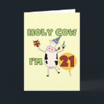 Cartão Vaca santamente eu sou 21 camisetas e presentes do<br><div class="desc">O texto lê "a vaca que santamente eu sou 21" em t-shirt do aniversário de 21 anos, as canecas, os cartões, os botões, os ímãs, os selos postais, e o outro roupa e presentes do aniversário de 21 anos com uma vaca bonito dos desenhos animados em um chapéu do partido...</div>