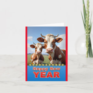 Cartão vacas de ano novo feliz