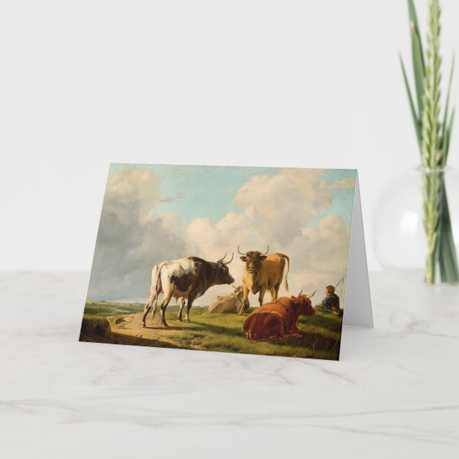 Cartão Vacas na Pastura | Eugène Joseph Verboeckhoven (Frente)