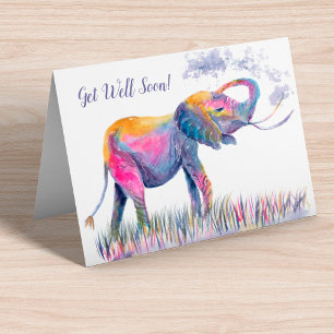 Cartão Vai Bem Em Breve! Elefante de Aquarela