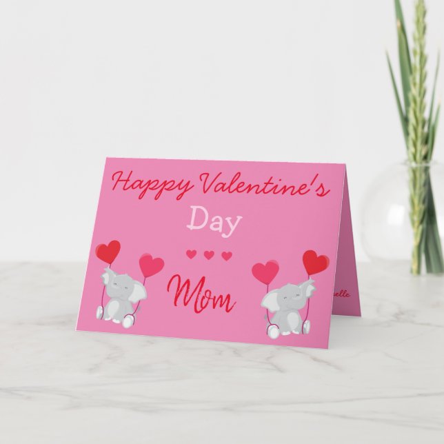 Cartão Valentine com tema de elefante para a mamãe (Frente)