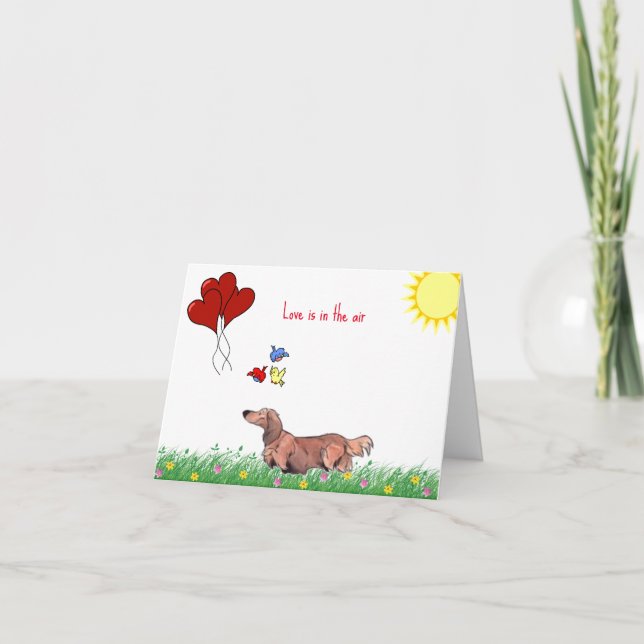 Cartão Valentine de Dachshund de Cabelo Comprido  (Frente)