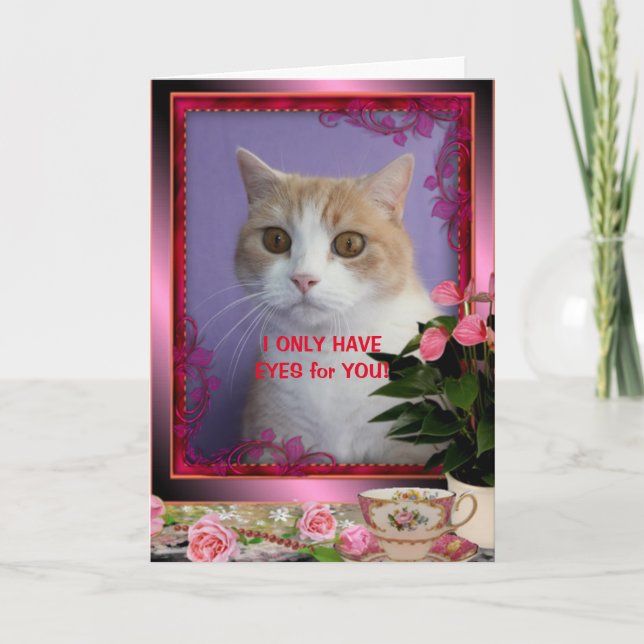 Cartão Valentine de Gato Engraçado Personalizável (Frente)