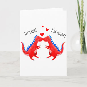 Cartão Valentine Dinossauro Engraçado Abraçando Coração T