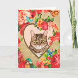 Cartão Valentine Feminina com um Gato em uma Moldura de C