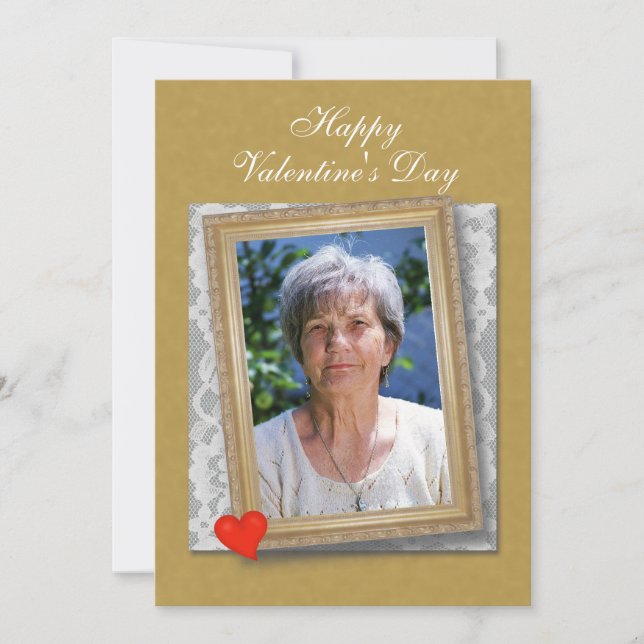 Cartão Valentine for Mom framed photo, lace and heart (Frente)