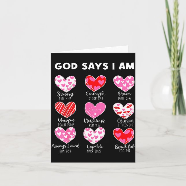 Cartão Valentine God Says I Am Heart Girl Women Kid Chris (Frente)