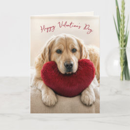 Cartão Valentine Golden Retriever with Heart Pillow