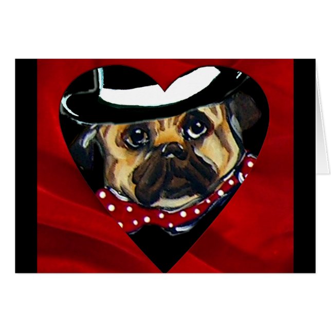 Cartão Valentine Pug Bonito (Frente Horizontal)
