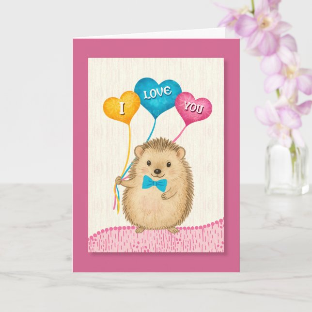 Cartão Valentine’s Day I Love You Cute Hedgehog (Orquídea)