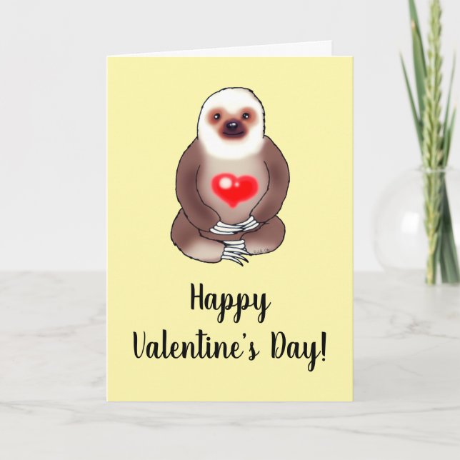 Cartão Valentine Sloth with Glowing Heart (Frente)
