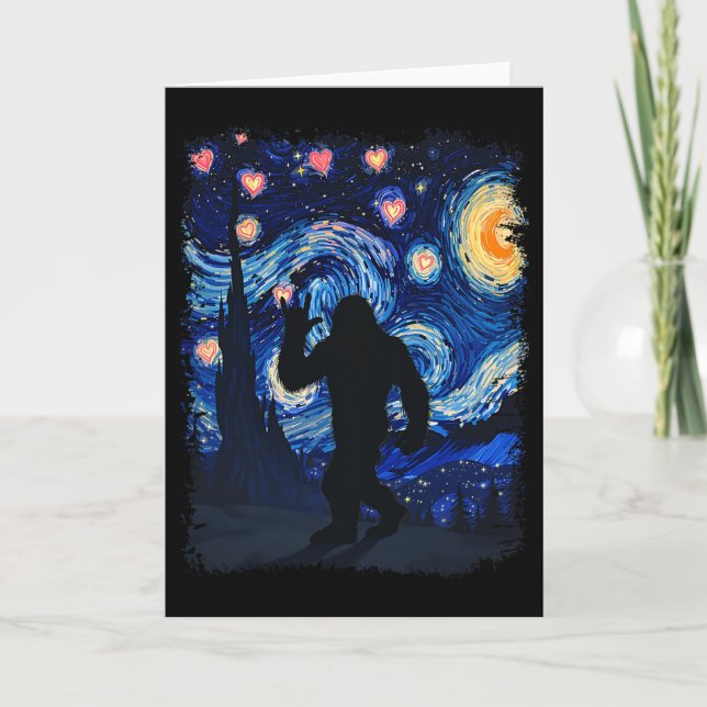 Cartão Valentine Van Gogh Starry Night Bigfoot Sasquatch  (Frente)