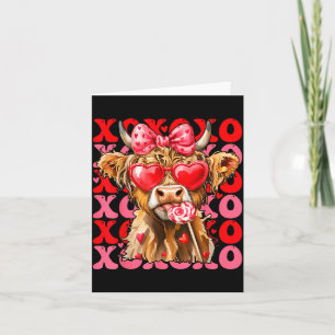 Cartão Valentine Xoxo Highland Cow Fofo Coquete Laço Oest