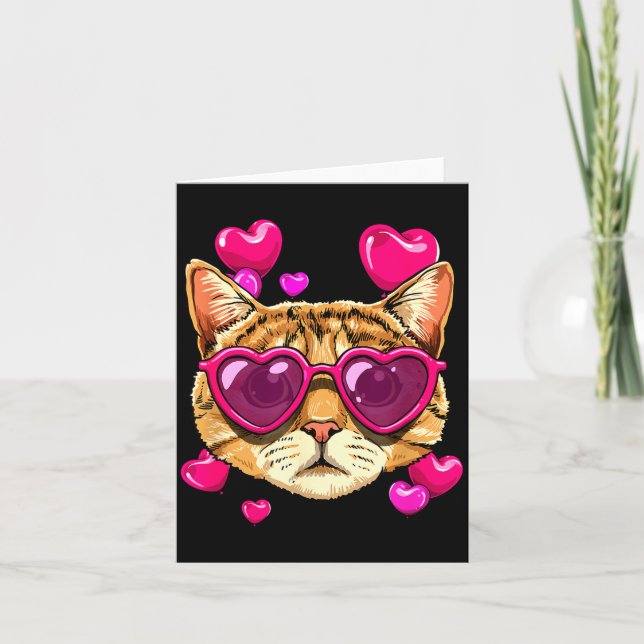 Cartão Valentines Ca Kitten Wearing Sungl Heart Cat Lover (Frente)