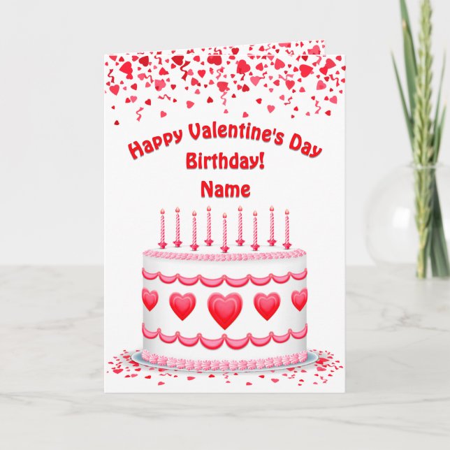 Cartão Valentine's Day Birthday Cake Customizable Candles (Frente)