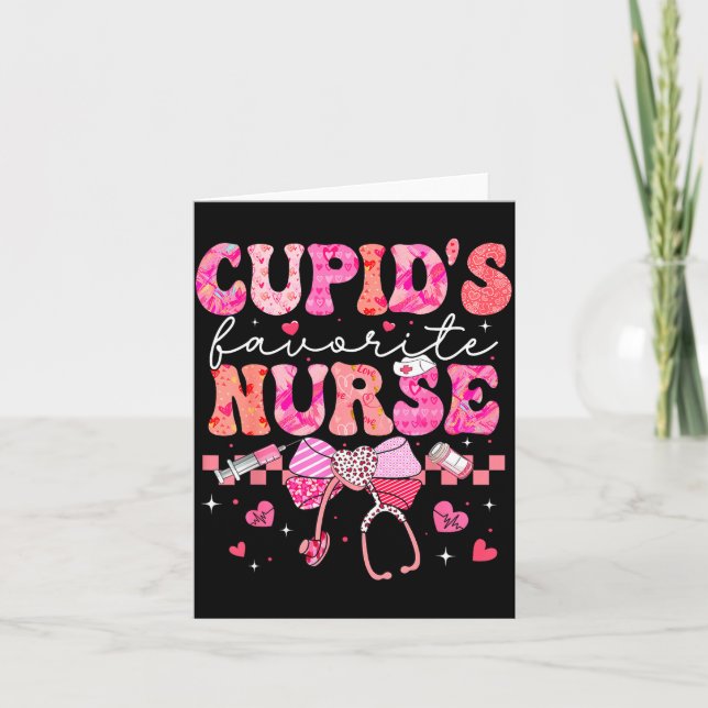 Cartão Valentines Day Cud’s Favorite Nurse Heart Girl Wom (Frente)