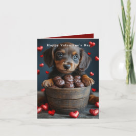 Cartão Valentine's Day Dachshund Puppy Red Hearts 