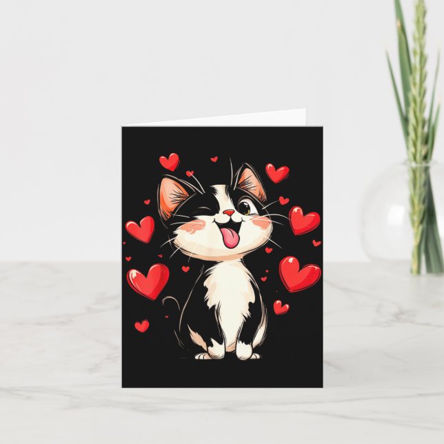 Cartão Valentines Day Design With A Cat On It  (Frente)