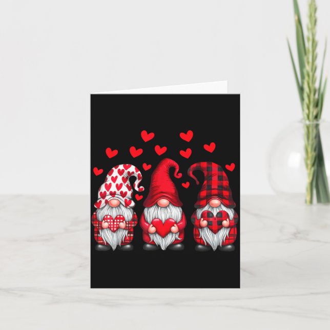 Cartão Valentines Day Gnomes Cute Red Hearts Love Gnome W (Frente)