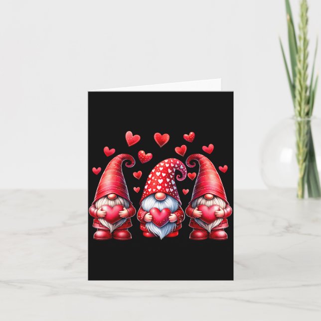 Cartão Valentines Day Gnomes Cute Red Hearts Love Gnome W (Frente)