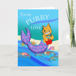 Cartão Valentine's Day Purrmaid, Mercat with Heart