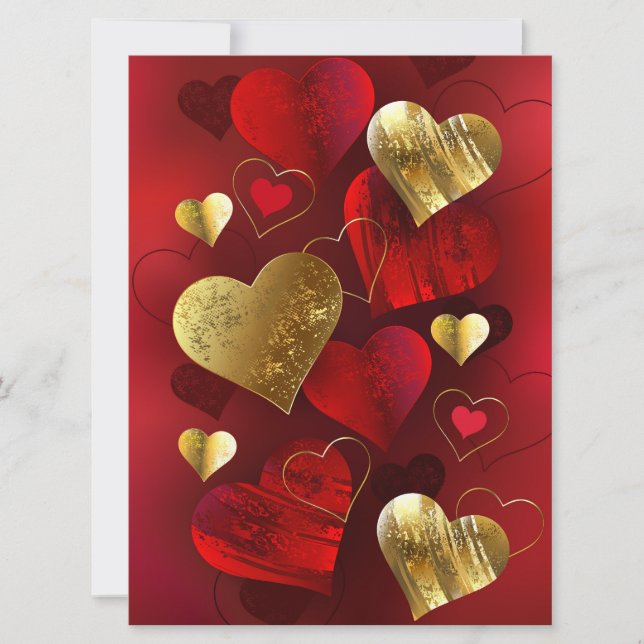 Cartão Valentines dourados e vermelhos (Frente)