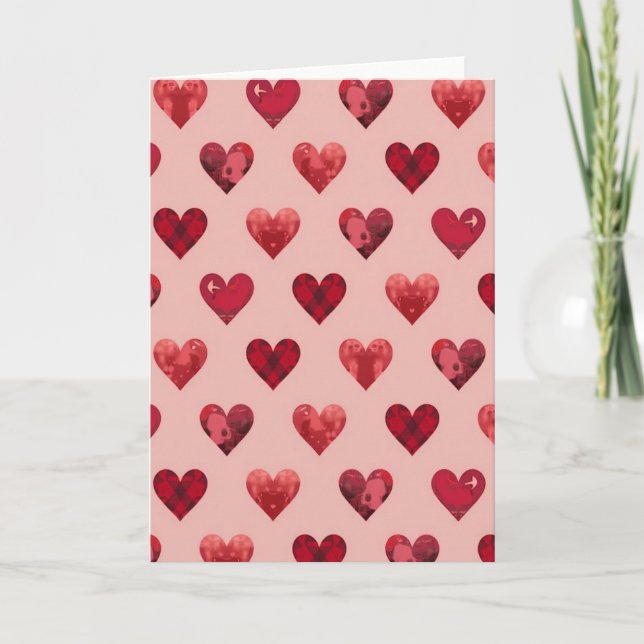 Cartão Valentines Plaid Hearts Card (Frente)