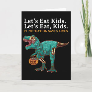 Cartão Vamos Comer Crianças Dinossauro Zumbi Truque Trata