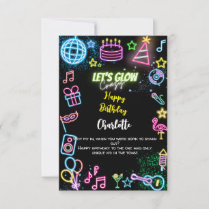 Cartão Vamos de feliz aniversário neon louco