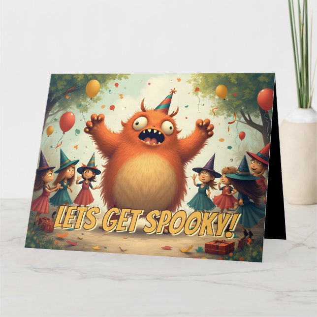 Cartão Vamos Ficar Assustadores – Diversão Monstruosa na  (Frente)