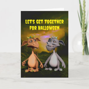 Cartão Vamos nos reunir no Halloween.