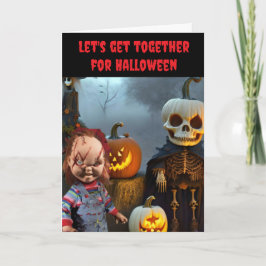 Cartão Vamos nos reunir no Halloween.