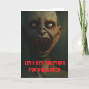 Cartão Vamos nos reunir no Halloween.