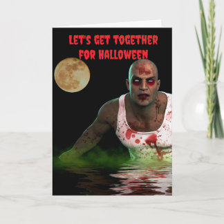Cartão Vamos nos reunir no Halloween.
