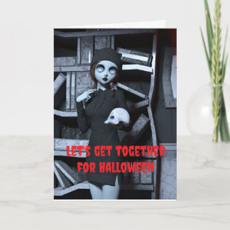 Cartão Vamos nos reunir no Halloween.