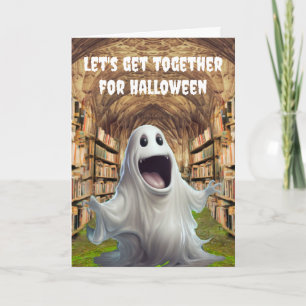 Cartão Vamos nos reunir no Halloween.
