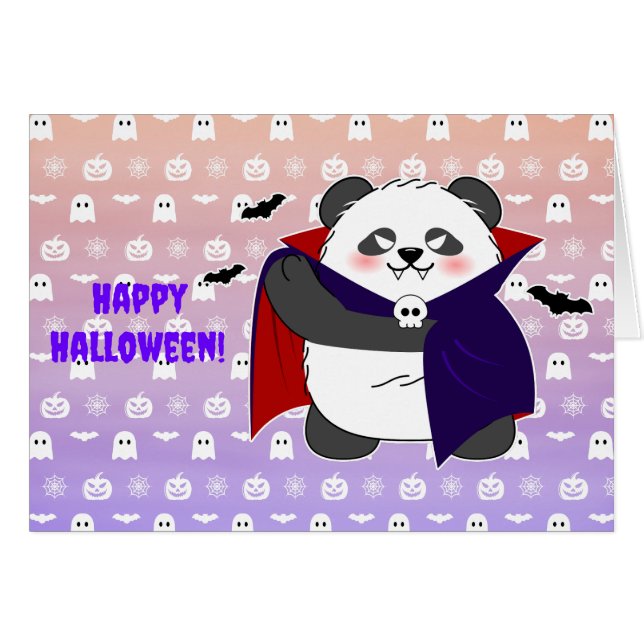 Cartão Vampiro do Bebê Cute do Halloween Panda Dracula (Frente Horizontal)