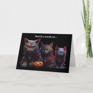 Cartão Vampiros de Gato Assustador do Halloween com brilh