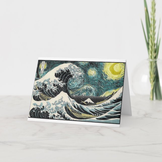 Cartão Van Gogh a noite estrelado - Hokusai a grande onda (Frente)