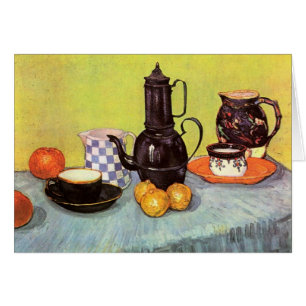 Cartão Van Gogh Blue Enamel Coffeepot, Earthenware, Fruta
