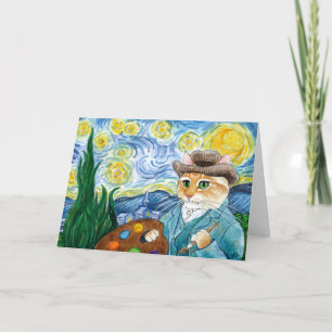 Cartão Van Gogh Cat, Starry Night spoof
