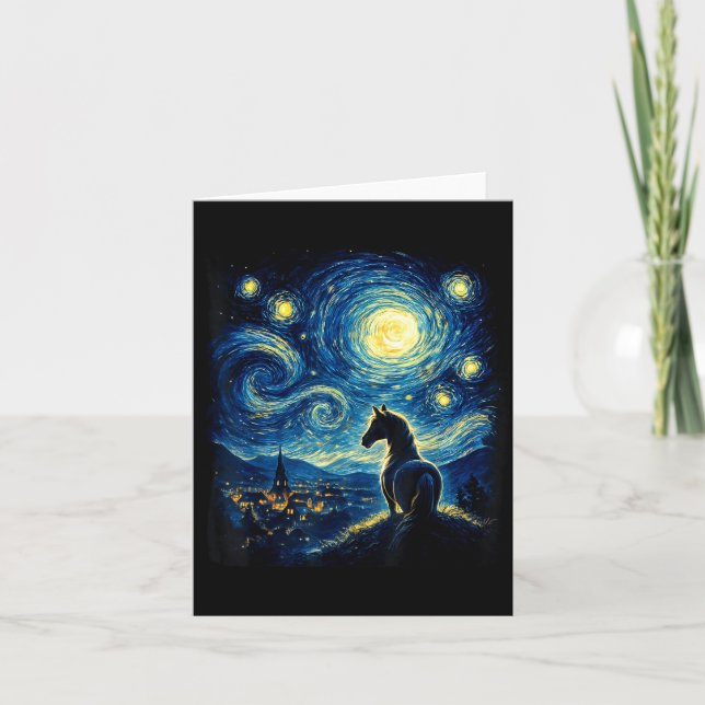 Cartão Van Gogh Cowgirl Horse Starry Funny Night Horses L (Frente)